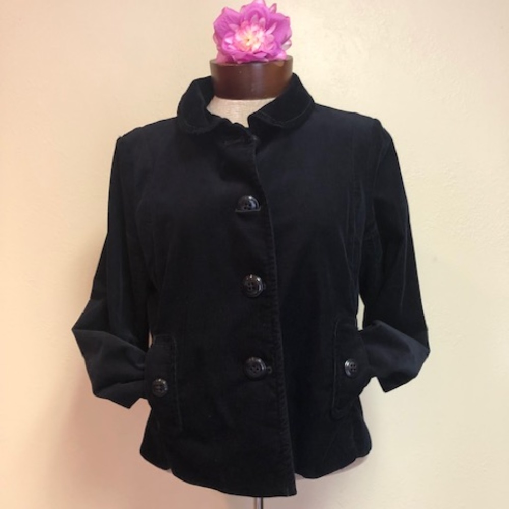 J CREW Black Cotton Courduroy Collared Jacket Sz 8